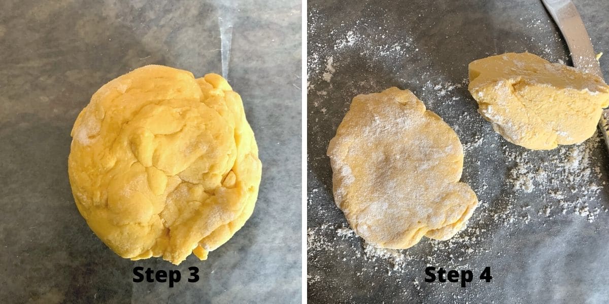 photos of steps 3 and 4 of prepping the ravioli dough
