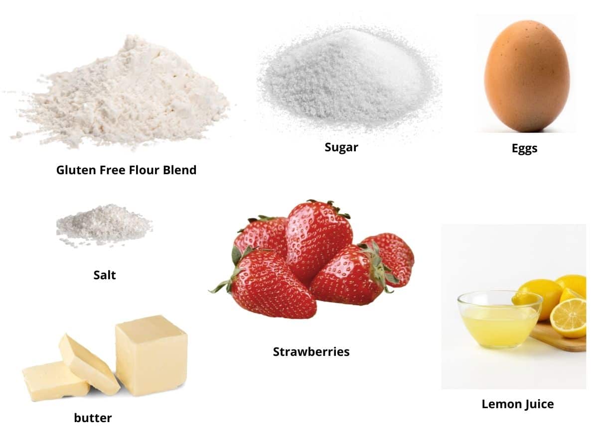 Photos of the strawberry pie ingredients.