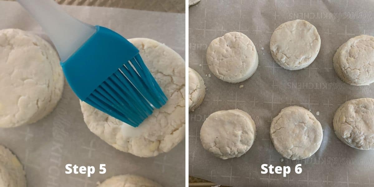 Photos brushing milk over the biscuits.