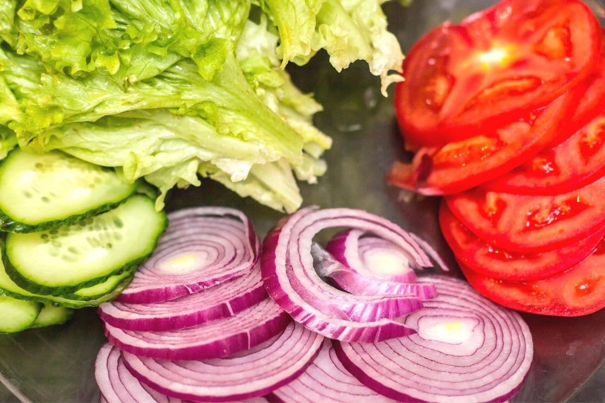 Burger fixings on a platter.