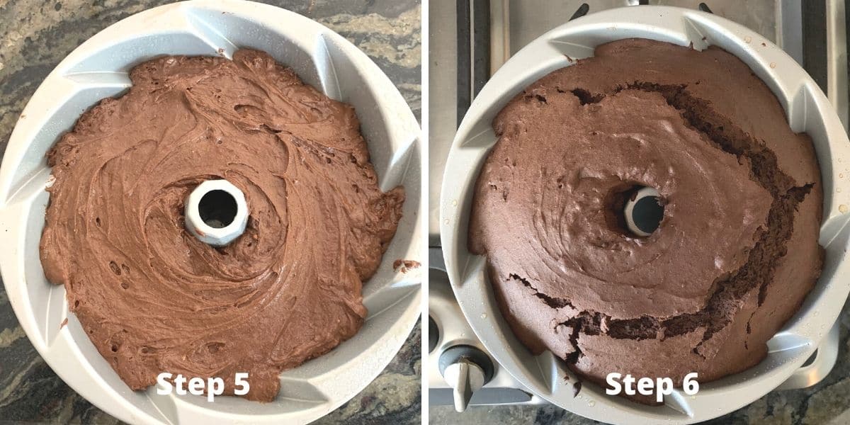 Photos of steps 5 and 6 in the bundt pan.