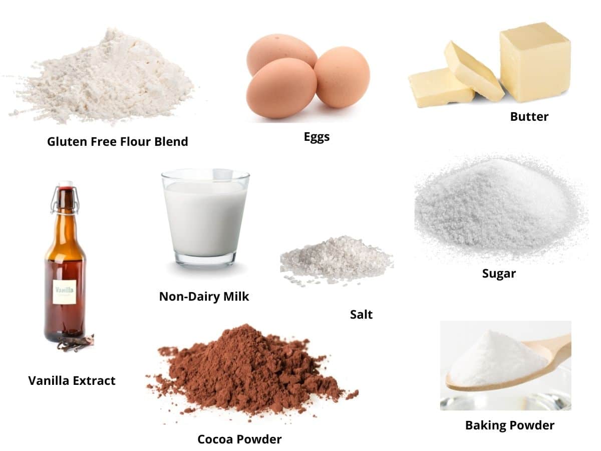 Photos of the chocolate pound cake ingredients.