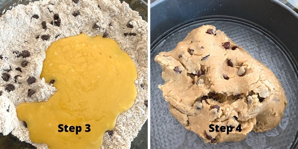 Photos of steps 3 and 4 mixing up the cookie dough.