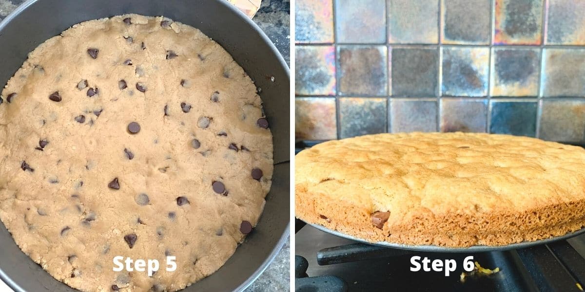 Photos of the dough in the springform pan and then after it was baked.