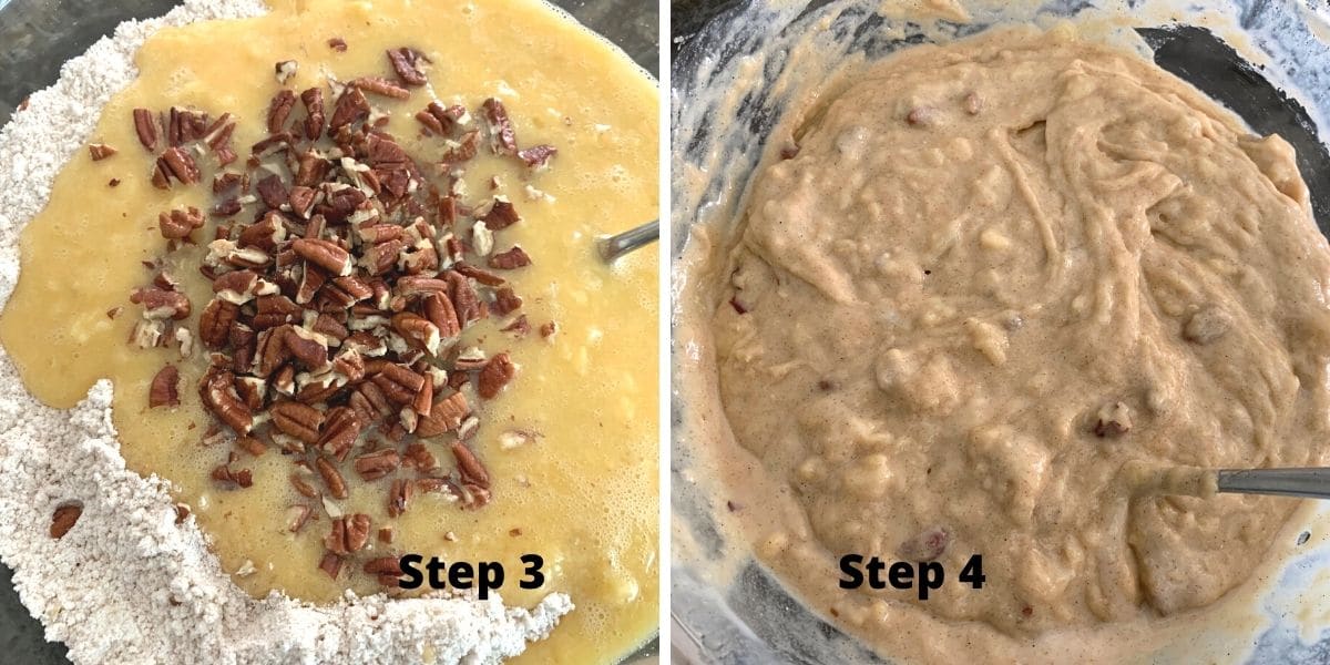 Photos of the wet and dry ingredients being blended.