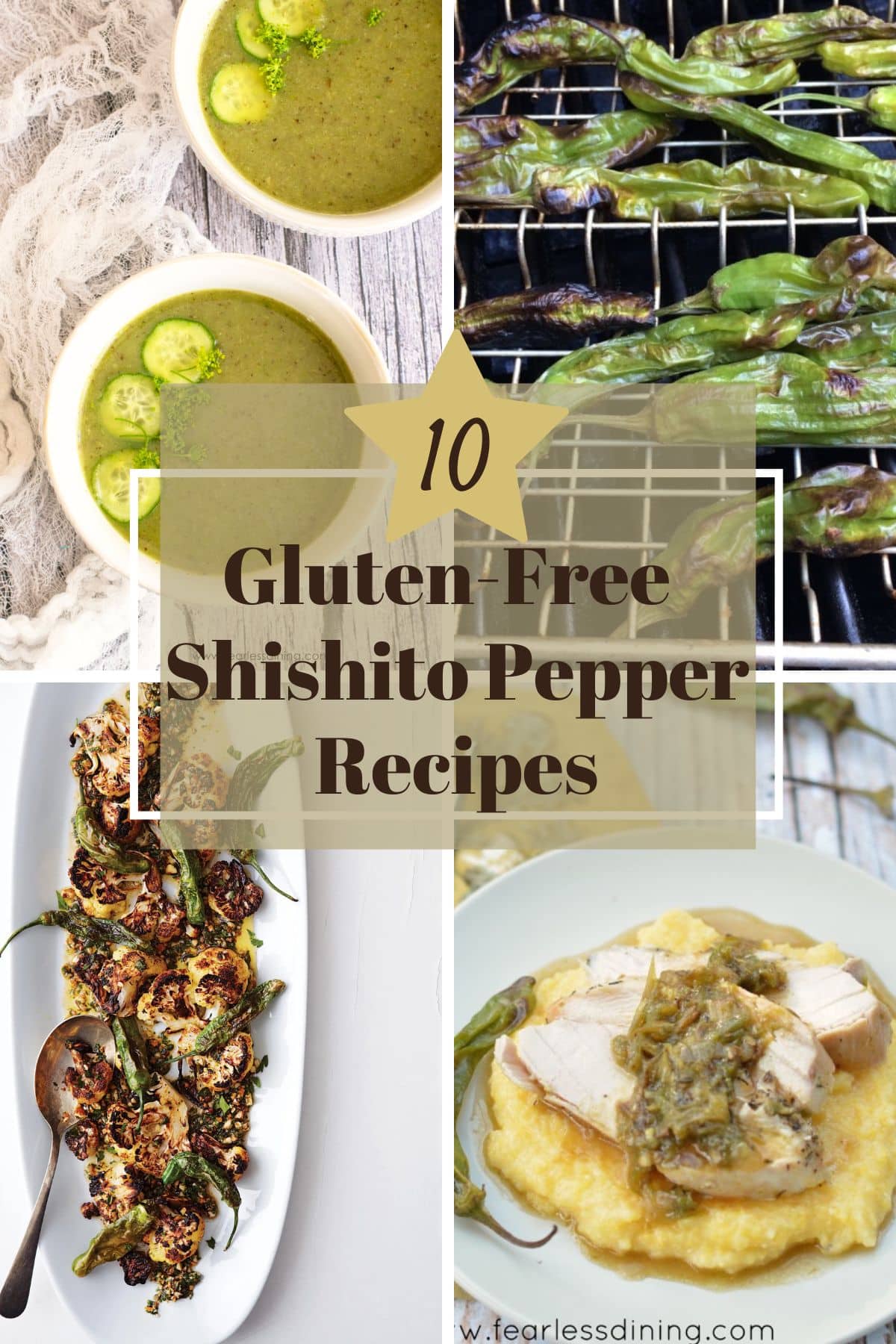 An image of four shishito pepper recipes.