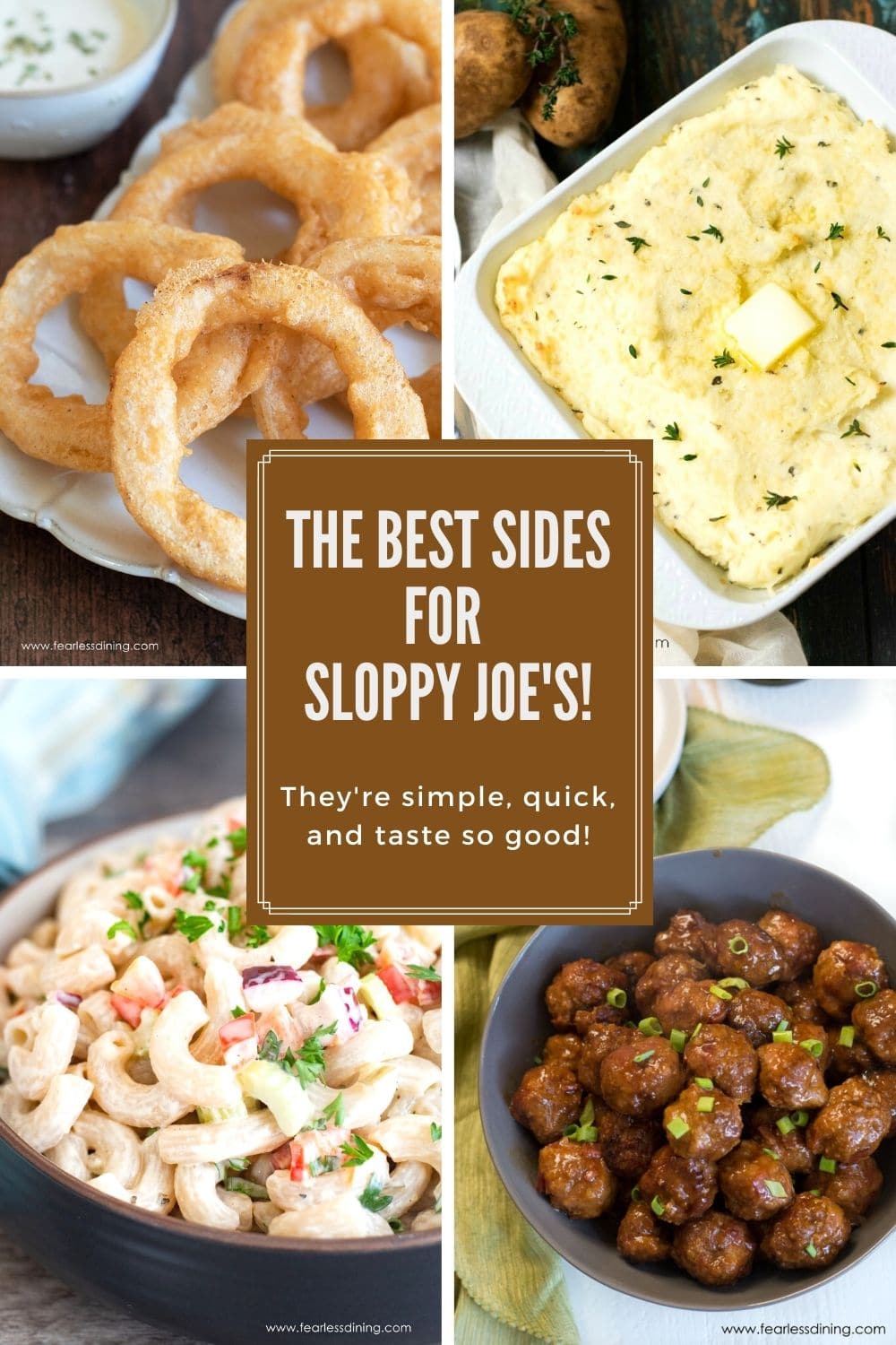 A collage of sloppy joe side dishes.
