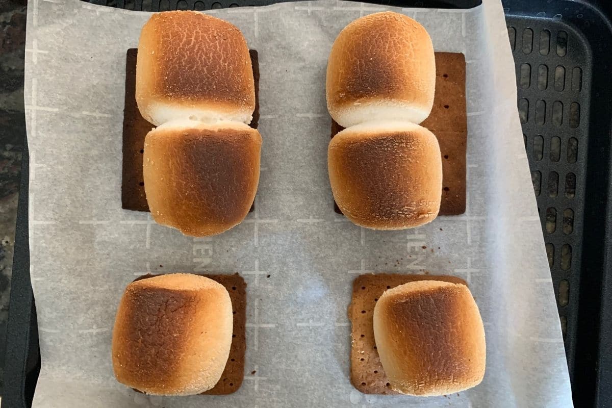 The golden marshmallows on the tray.