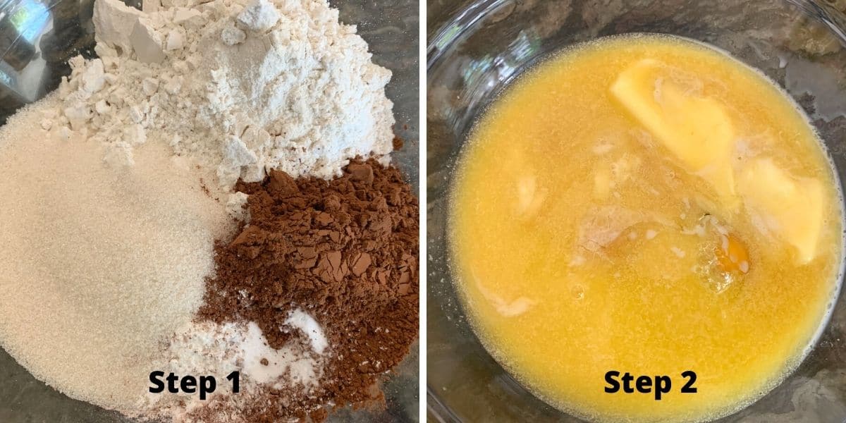 Photos of the wet and dry ingredients in bowls.