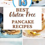 A Pinterest image of some of the gluten free pancakes on plates.