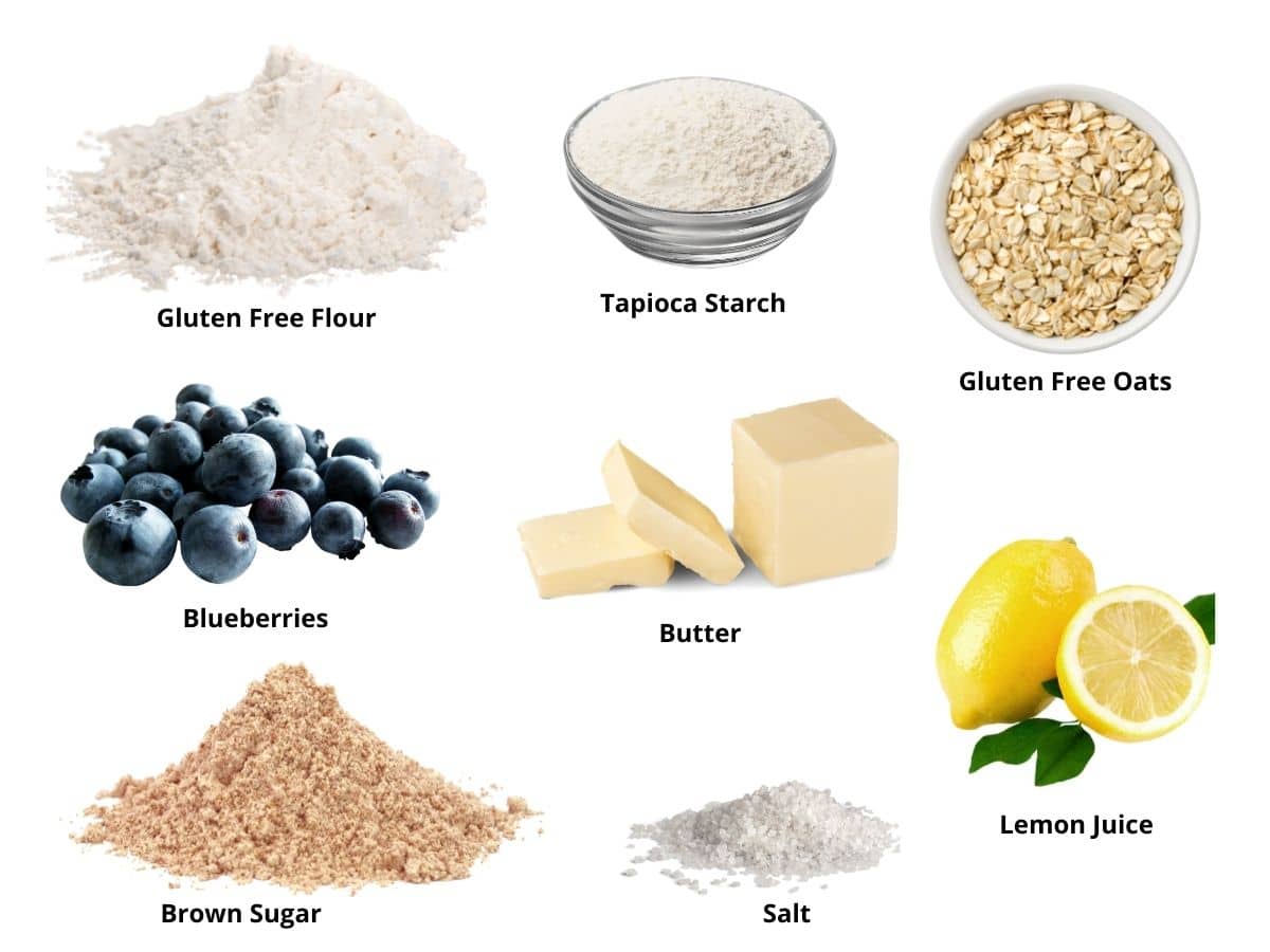 The blueberry crumb bars ingredients photo.