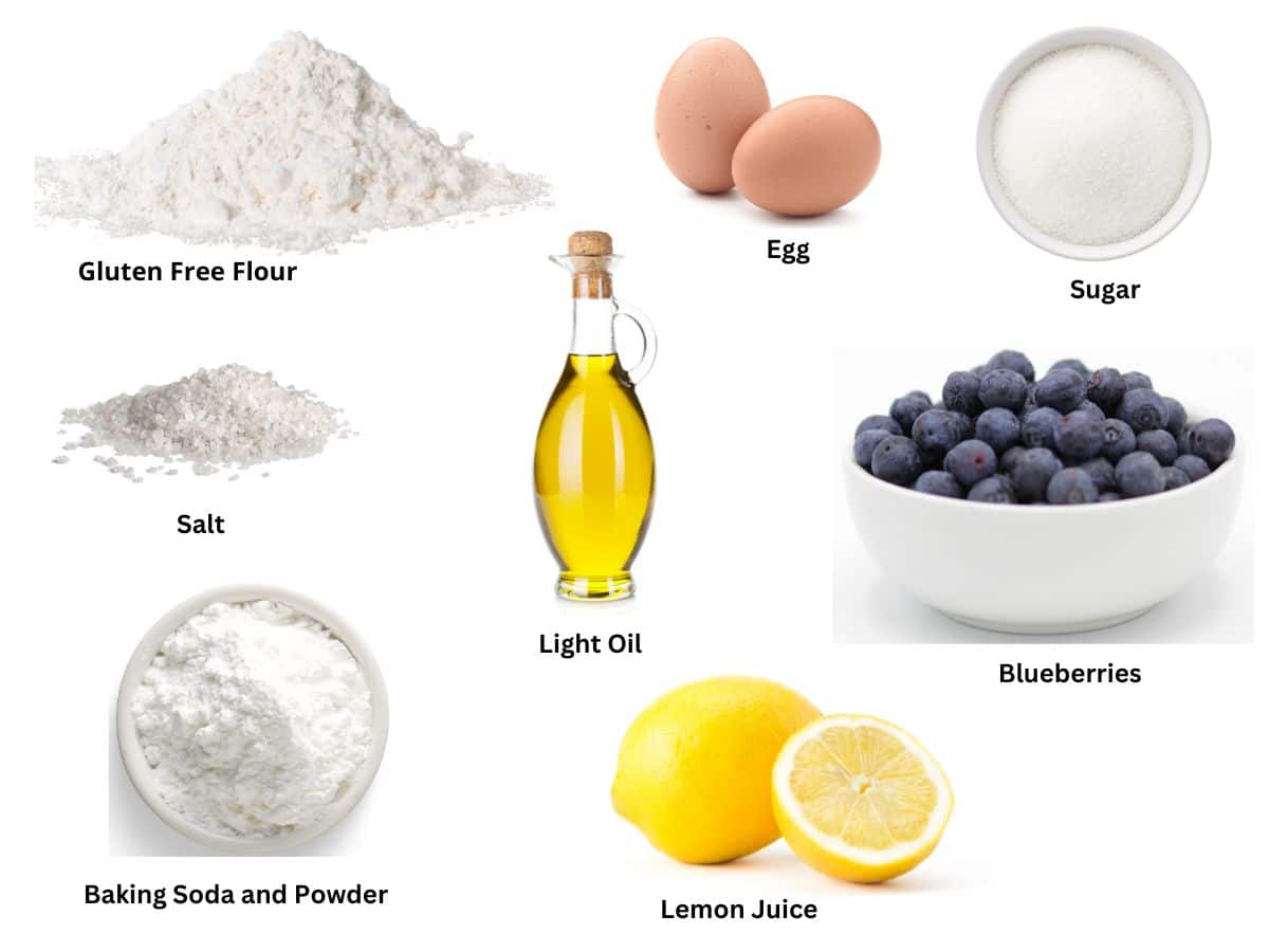 Photos of all the ingredients used to make this summer blueberry cobbler recipe.