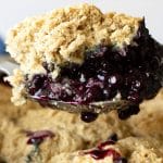 A Pinterest pin image of the blueberry cobbler.