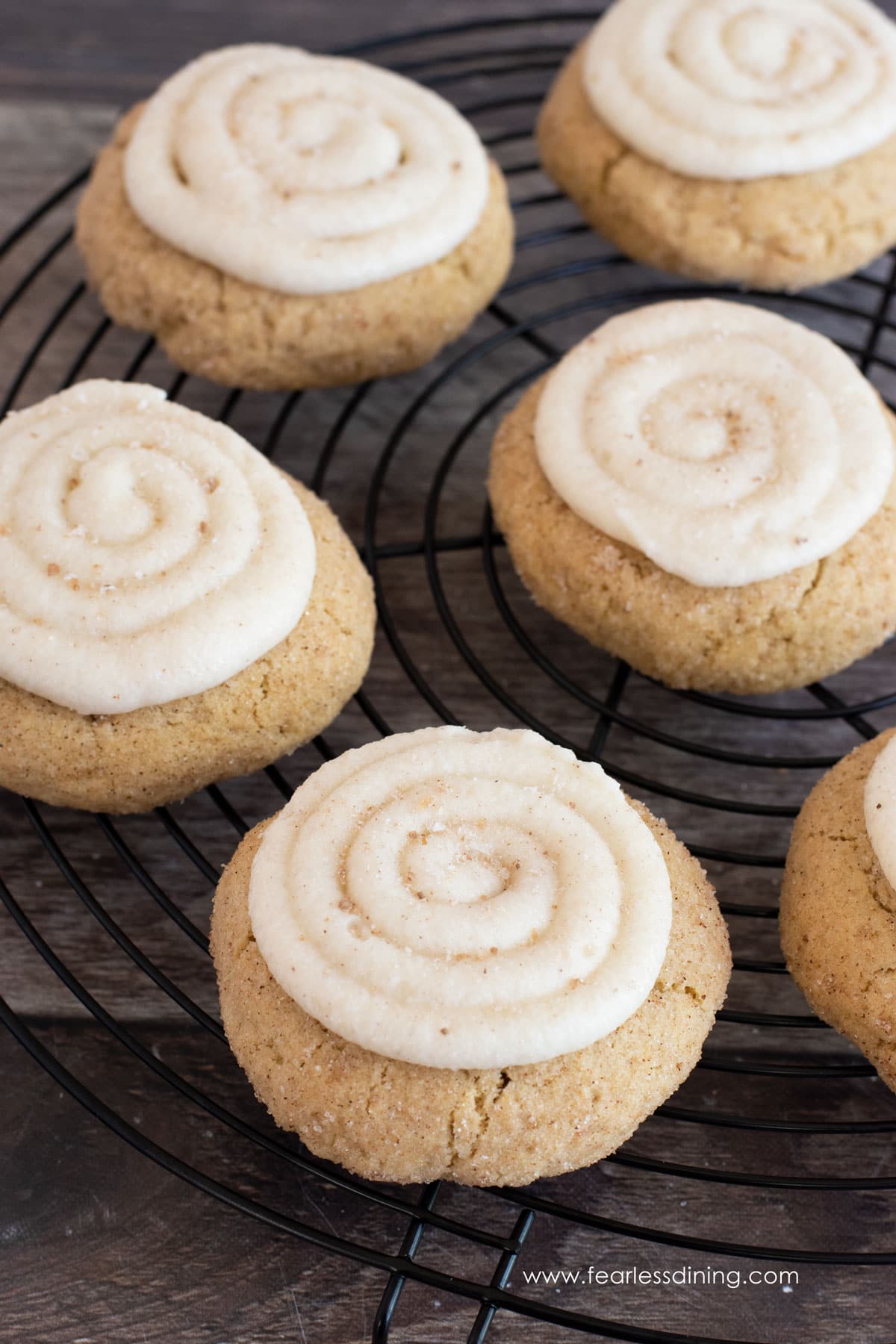 A rack of cinnamon sugar frosted gluten free cookies.