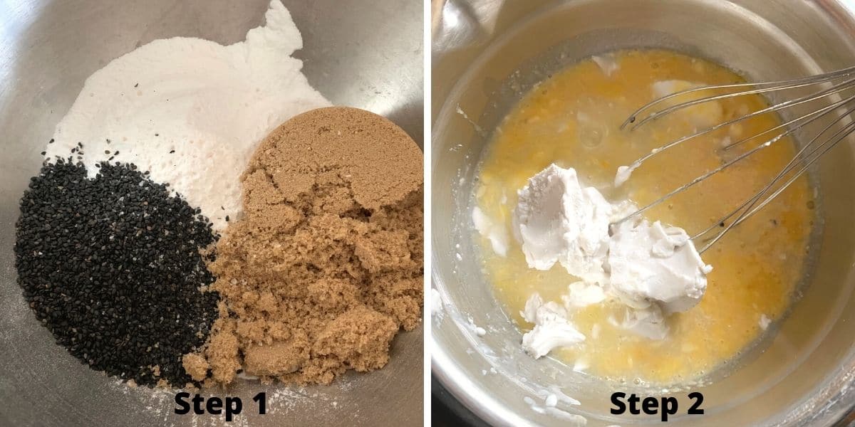 Photos of the mochi wet and dry ingredients in bowls.