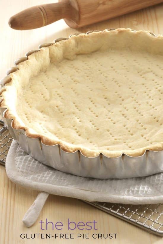 A photo of my gluten free pie crust blind baked in a pie tin.