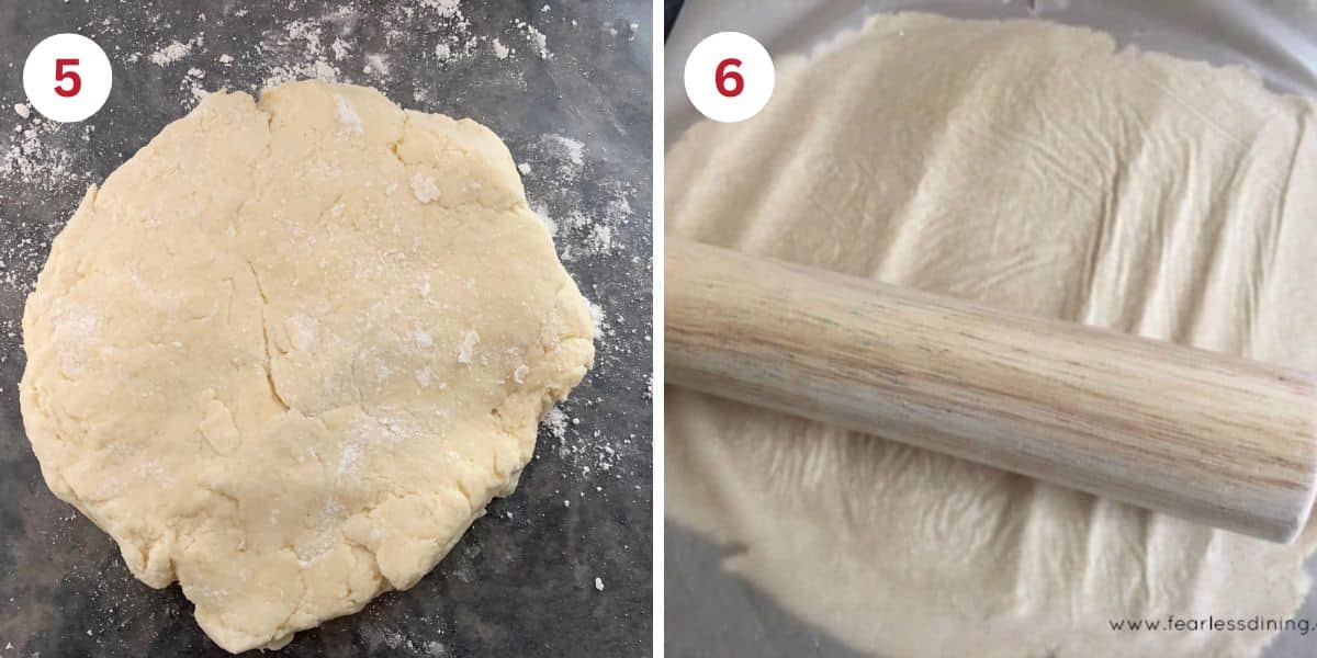 Photos of the pie dough and rolling it.