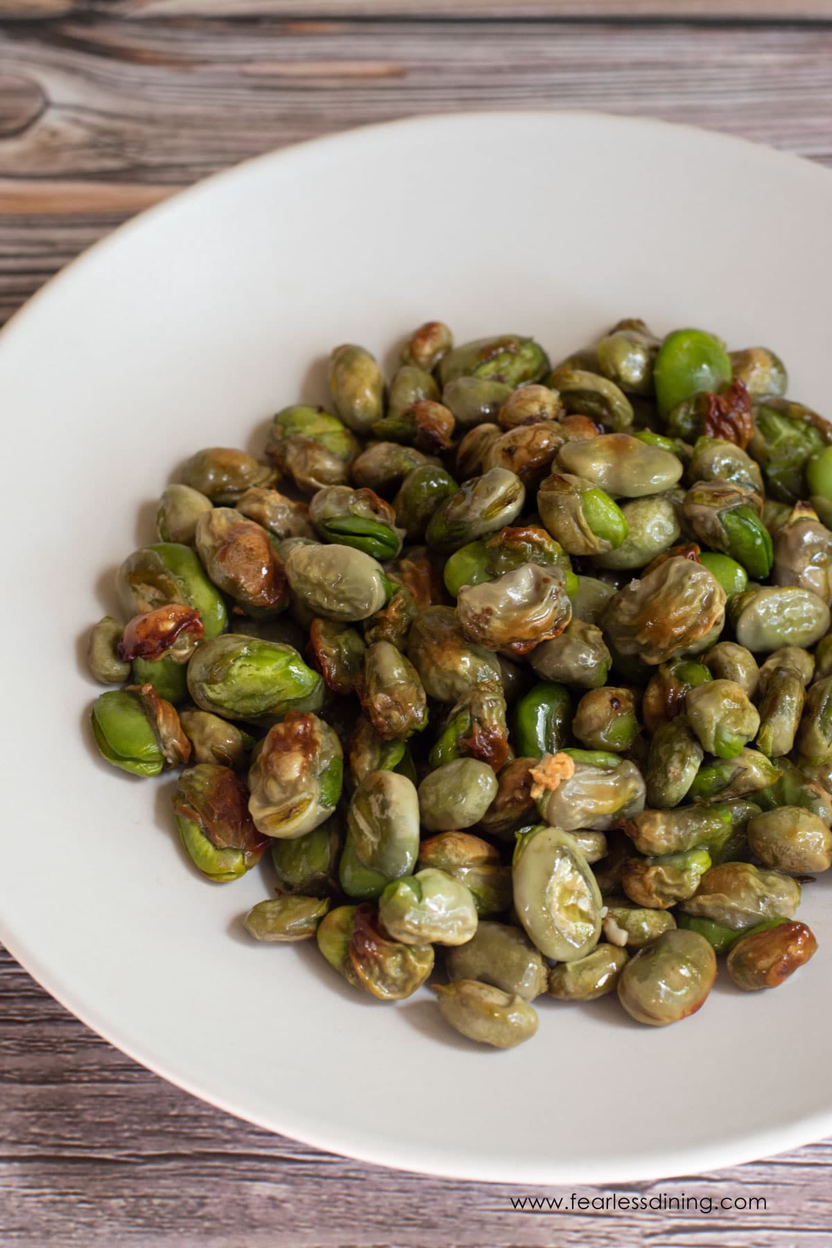 A bowl of roasted fava beans.