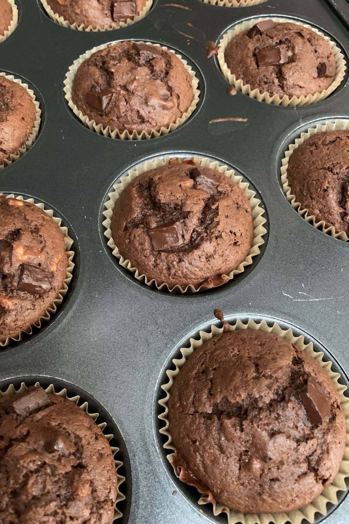 Photos of baked muffins in a muffin tin.