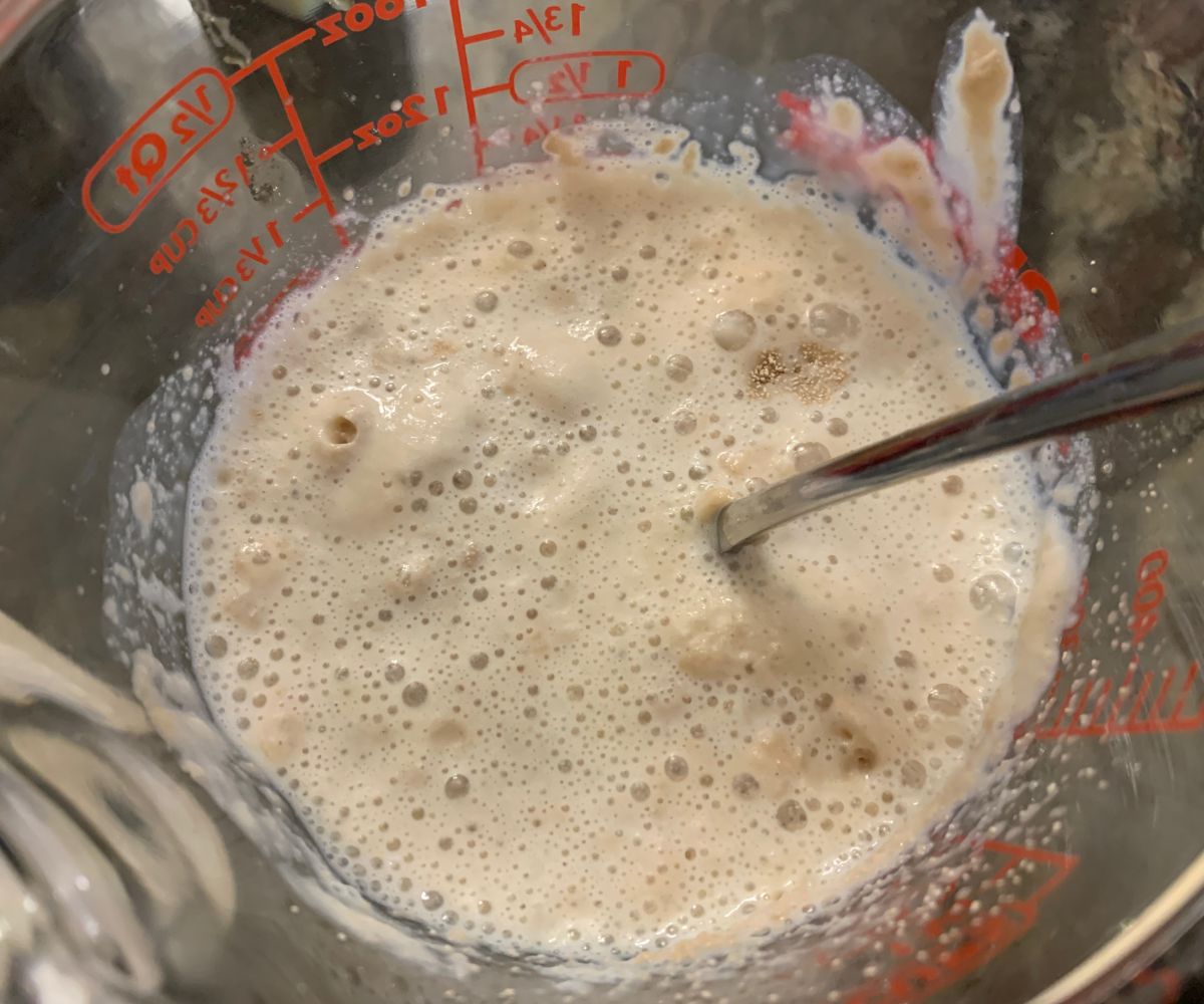 Bubbling yeast in a measuring cup.