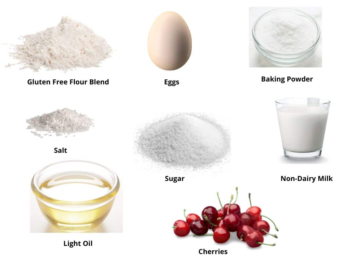 Photos of the cherry cake ingredients.