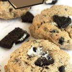 A Pinterest image of three gluten free cookies and cream cookies.
