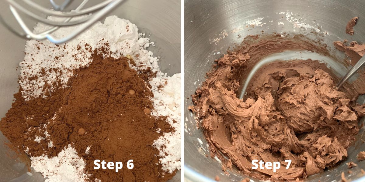 Photos of steps 6 and 7 making frosting.