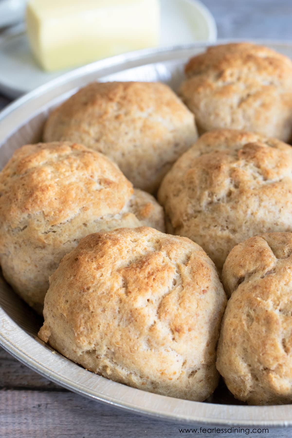 Baked rolls in a round pie tin.