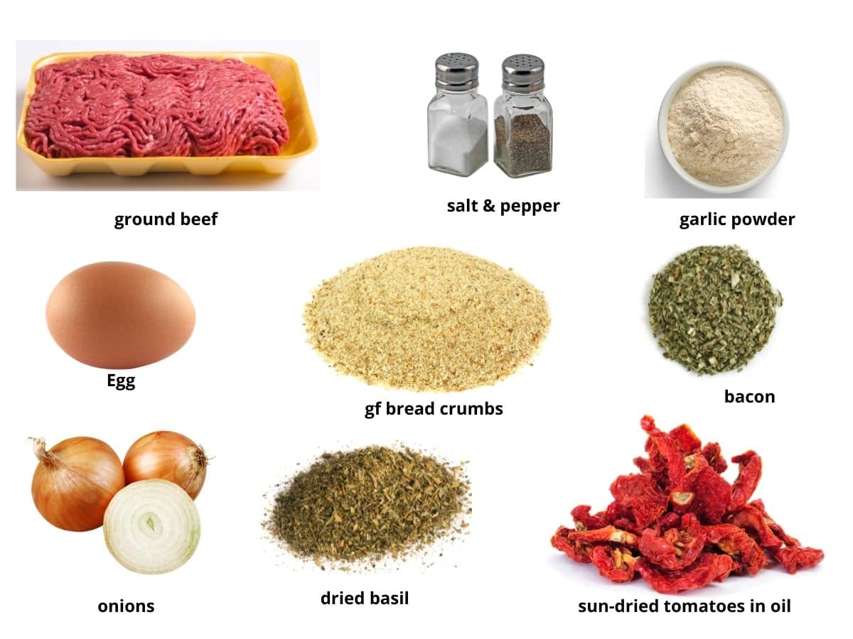Photos of the meatloaf ingredients.