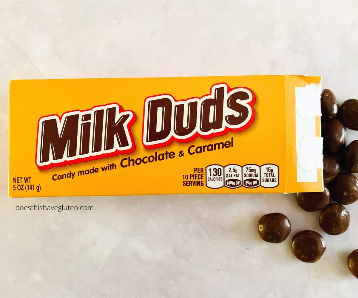 A box of milk duds on the counter.