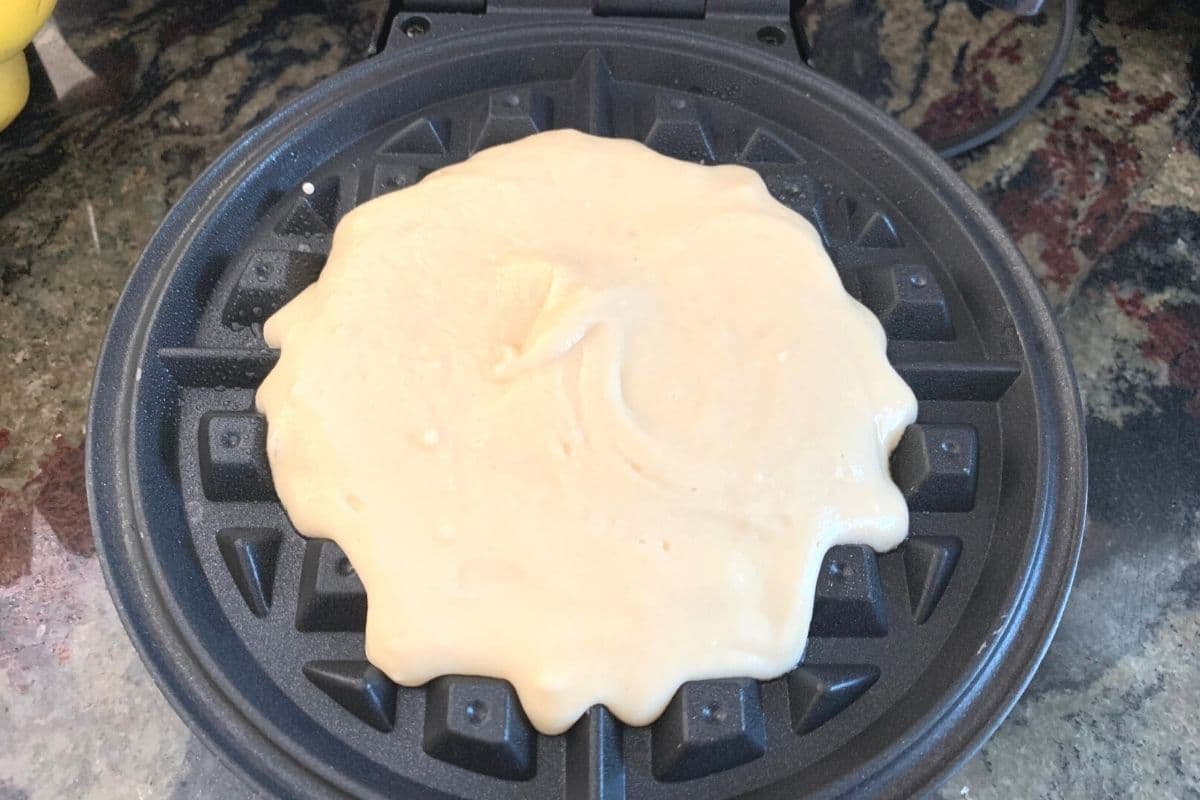 Mochi batter on the waffle iron.