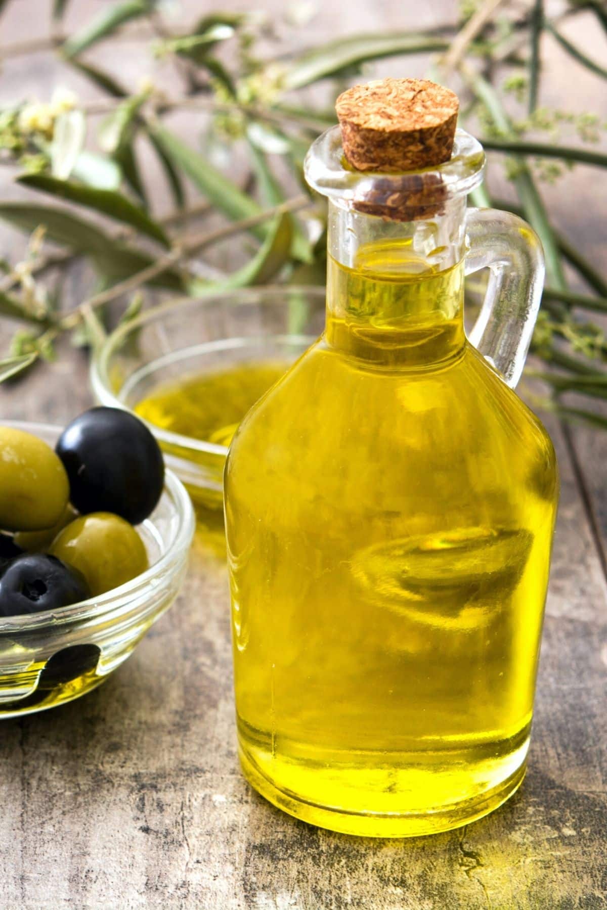 A small jar of olive oil.