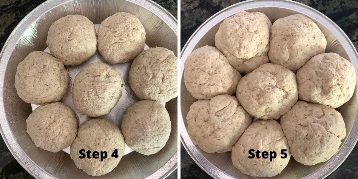 Photos of the roll dough before and after rising.