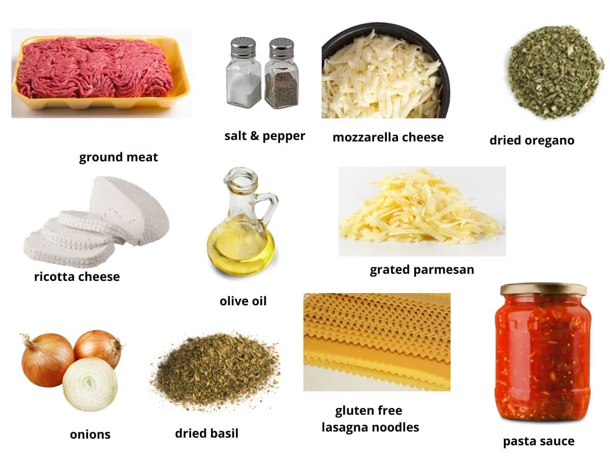 Photos of the lasagna ingredients.