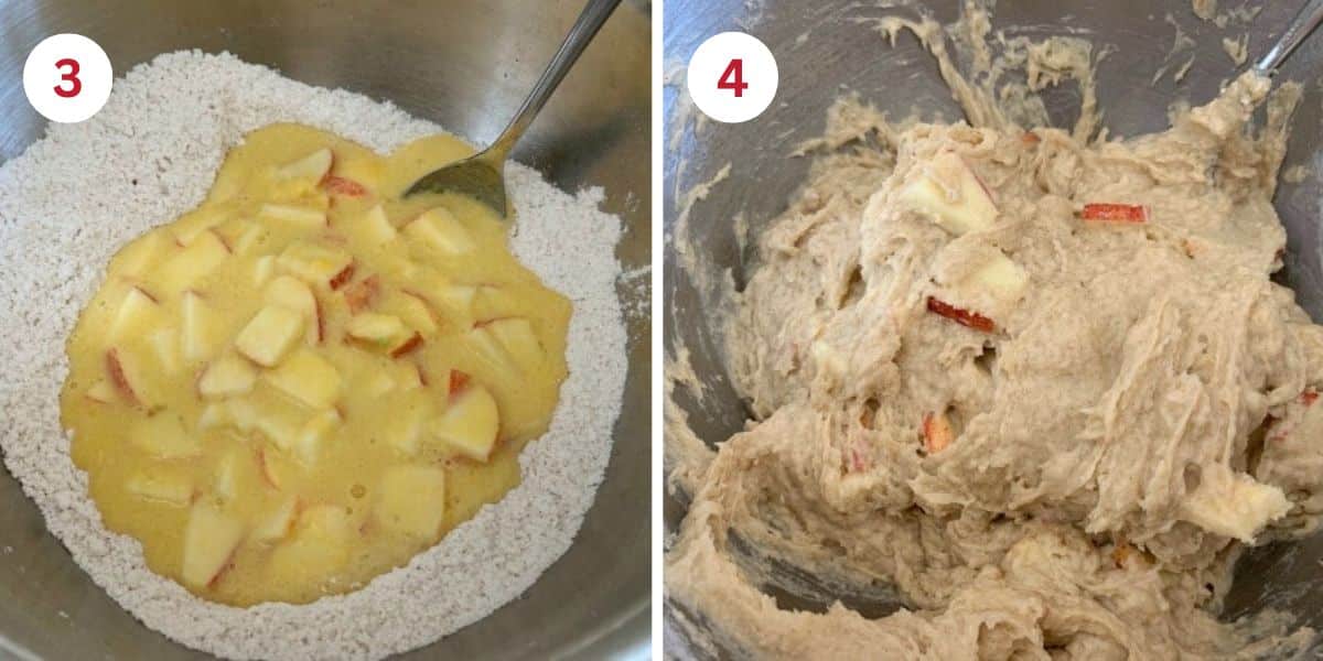 Photos mixing the wet and dry ingredients.