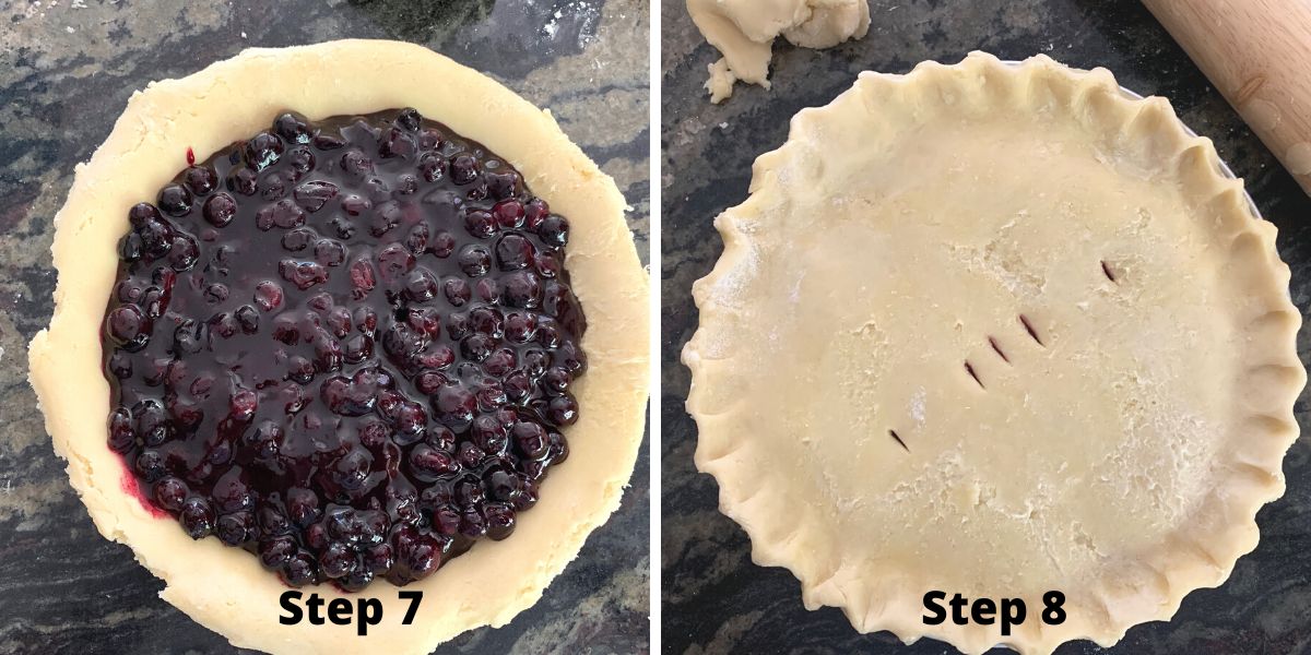 Photos of steps 7 and 8 making pie.