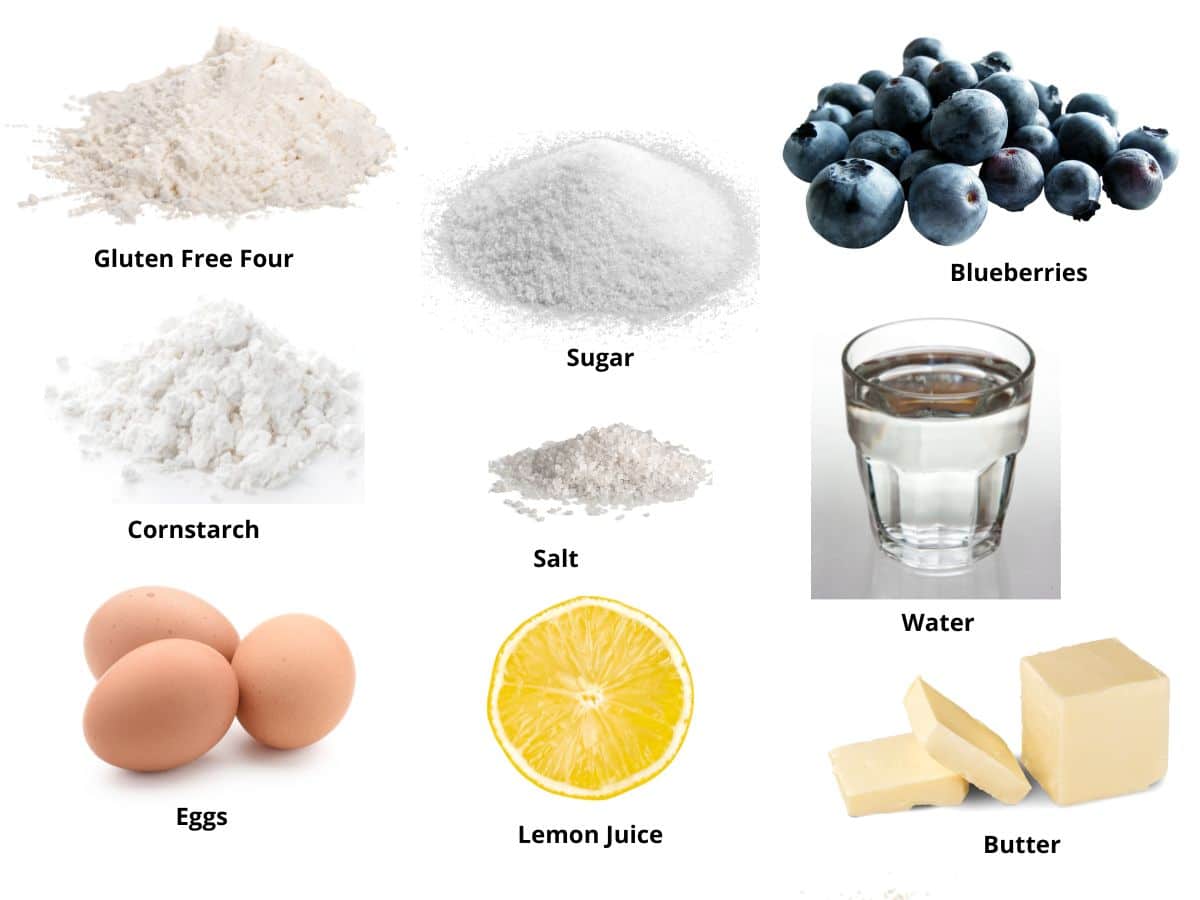 Photos of the blueberry pie ingredients.