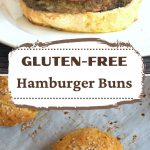 A Pinterest image of gluten free hamburger buns on a baking sheet.