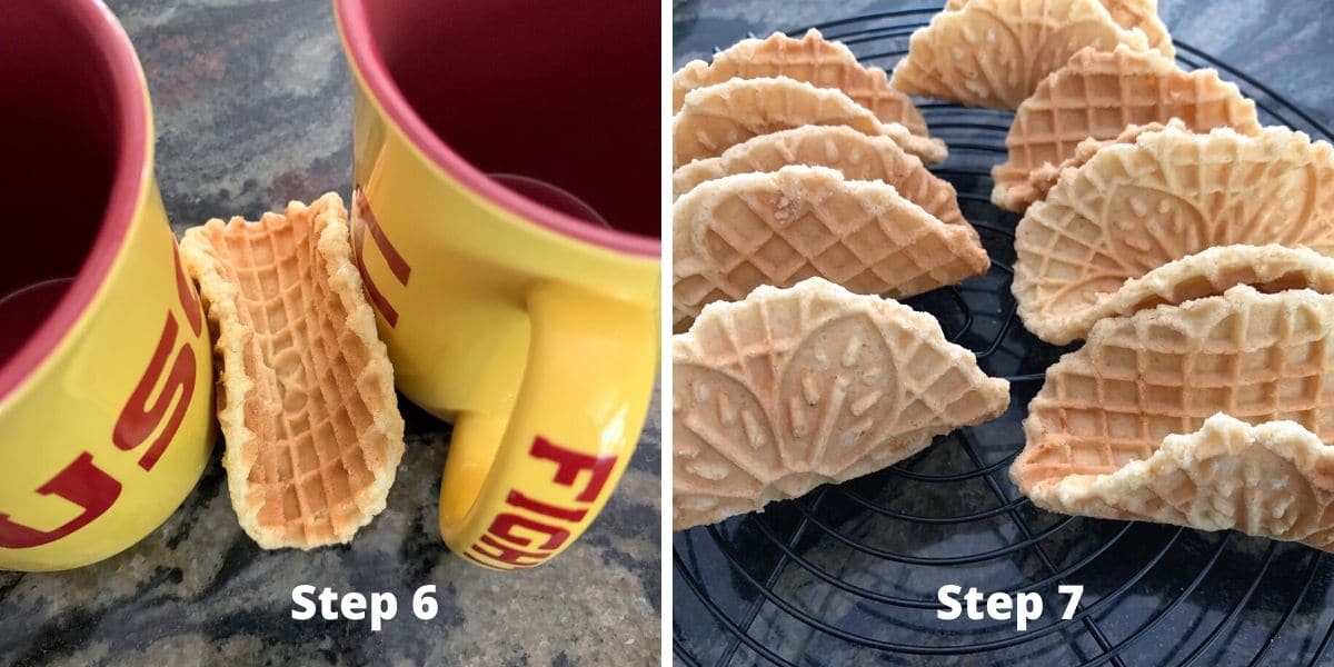 Photo of shaping the pizzelles into taco shells.