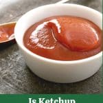 a pin image of a dish of ketchup