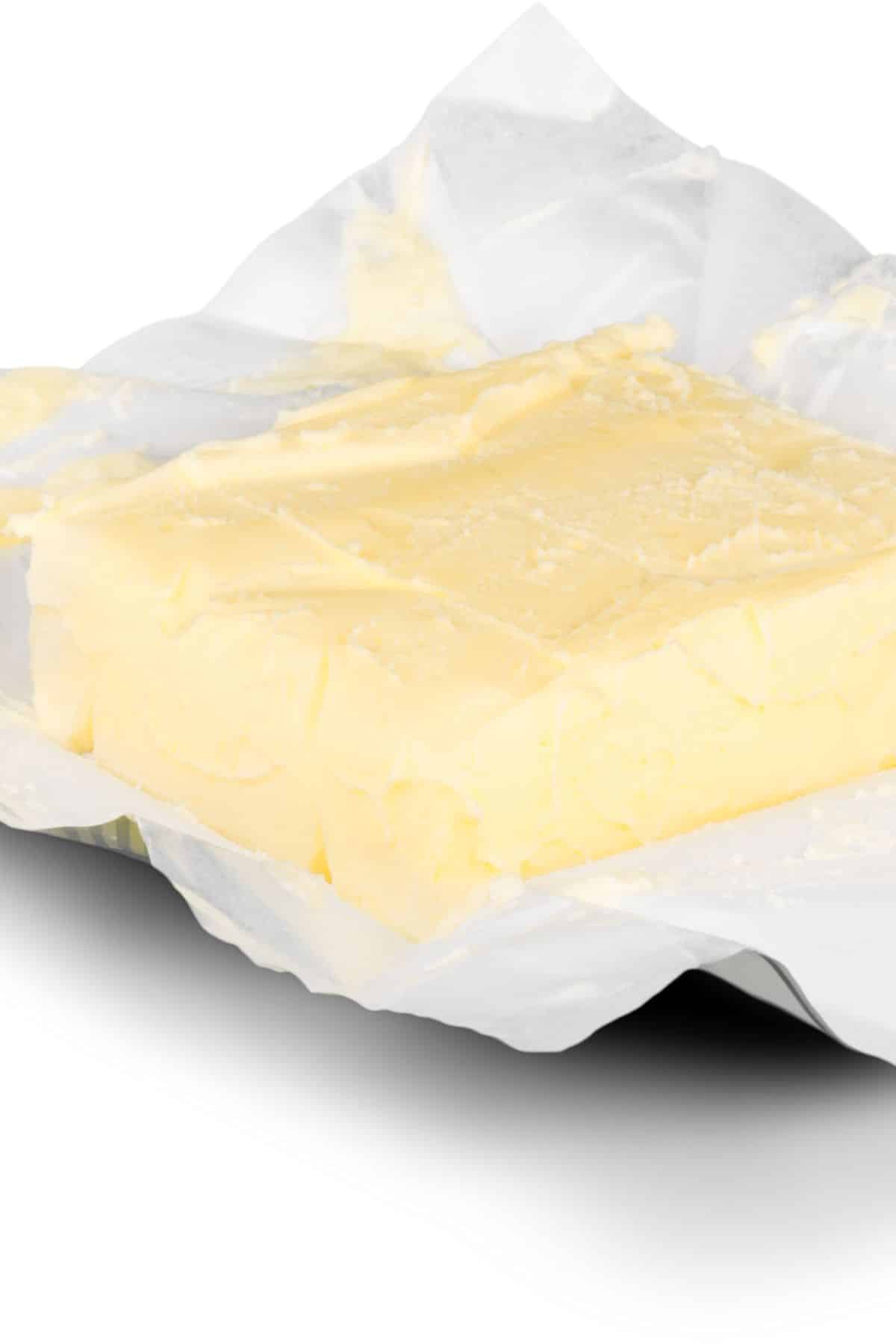 a block of margarine in its wrapper.
