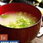 a pin image of miso soup.