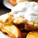 A Pinterest pin image of the peach cobbler.