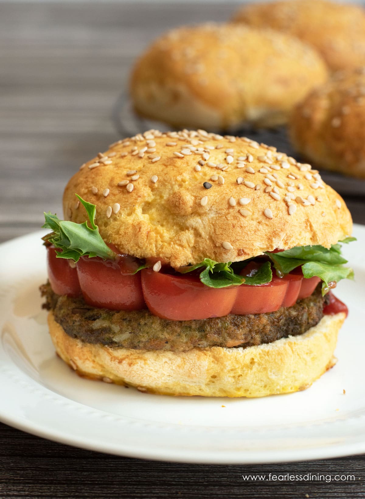 A vegan burger on a homemade gluten free bun.