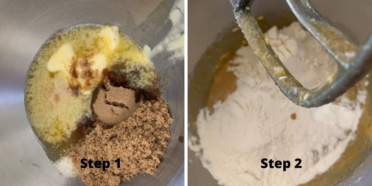 Photos of the cookie ingredients in the standing mixer.