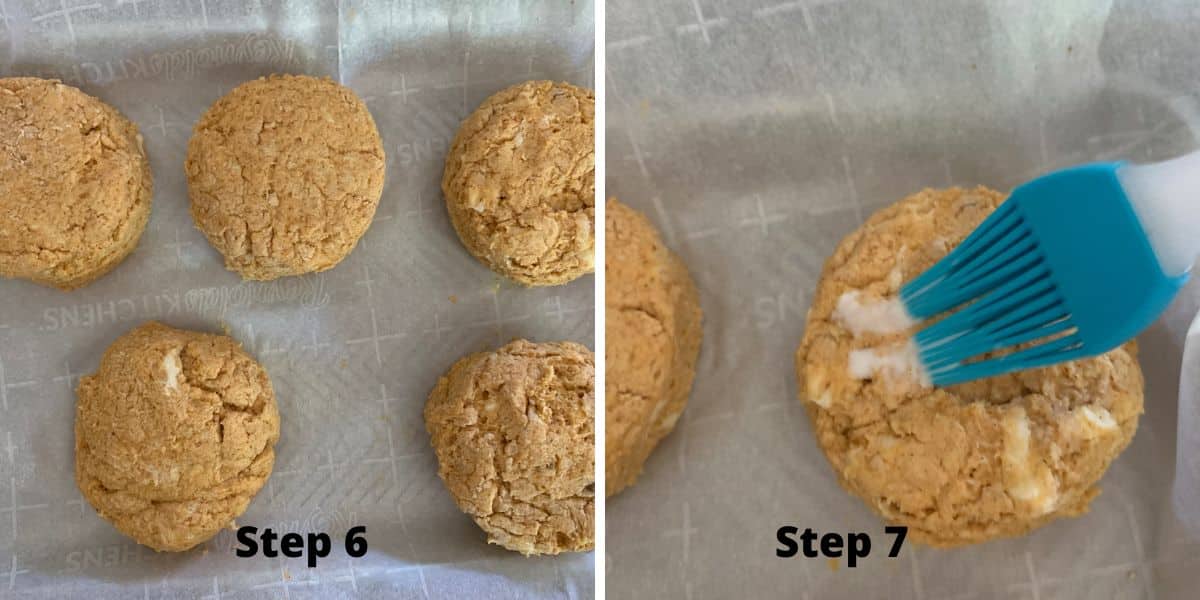 Photos of steps 6 and 7 making biscuits.