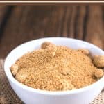 a pinterest image of a bowl of coconut sugar.