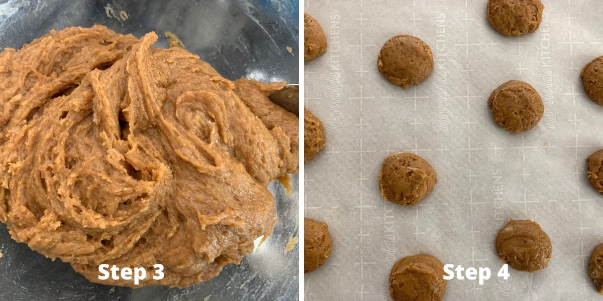 Photos of steps 3 and 4 making pumpkin cookies.