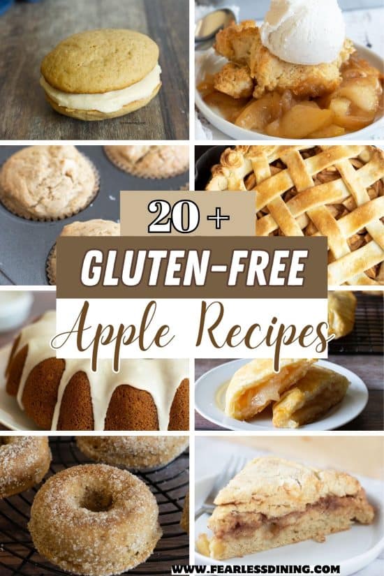 A roundup of 20 gluten free apple recipes with photos of many of the baked recipes.