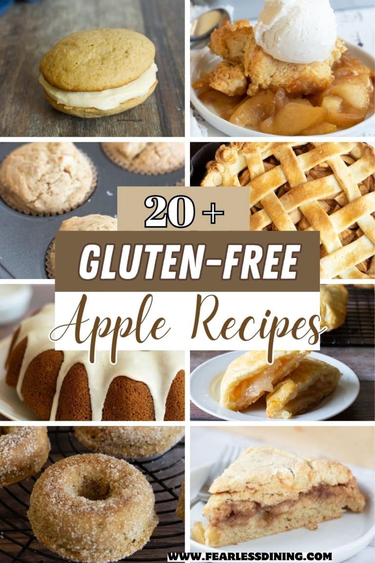 A roundup of 20 gluten free apple recipes with photos of many of the baked recipes.